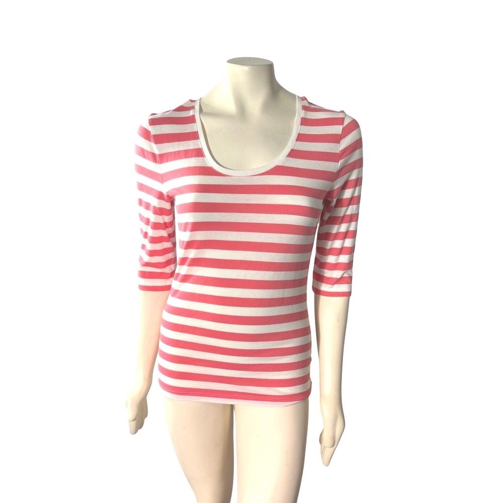 Victoria's Secret Pink White Stripe Scoop Neck 3/4 Sleeve Top M Casual Preppy
